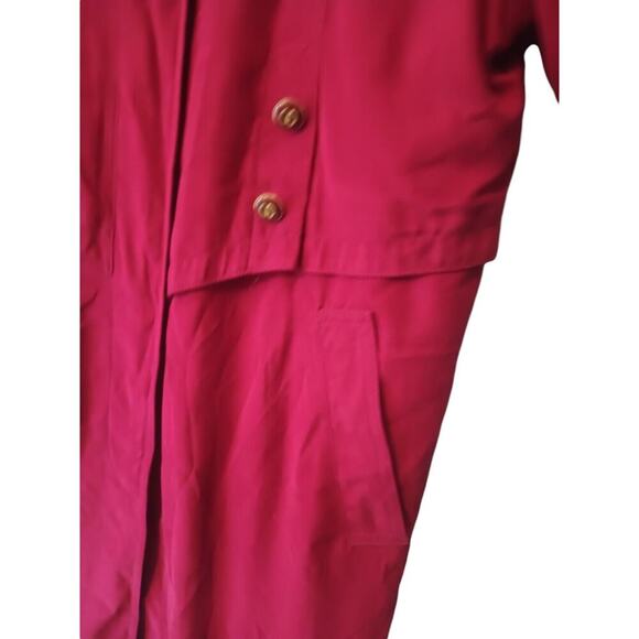 VINTAGE Fleet Street Womens 4P LONG COAT TRENCHCOAT Lined RED OVERSIZED 90s - Picture 2 of 11